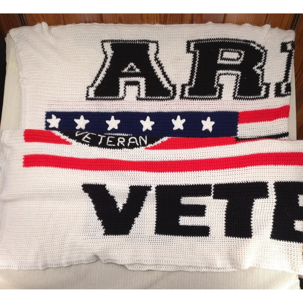 US Army‎ 82nd Airborne Veteran Blanket Quilt Crochet Flag Handmade 63